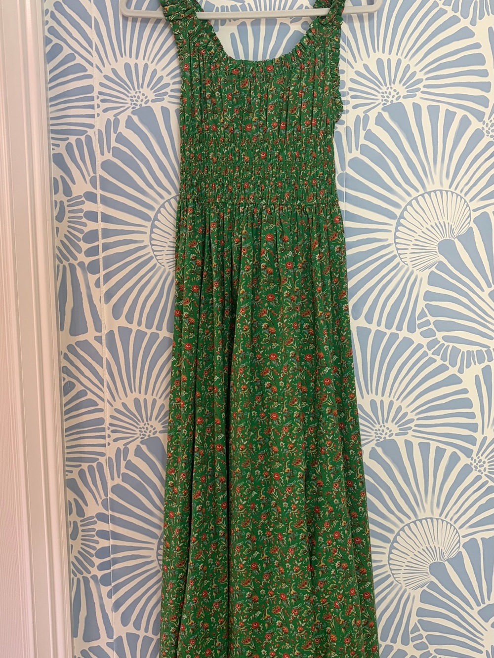 Doen Green Floral Smocked Maxi Emmaretta Dress with Ruffle Straps Size Large - Picture 2 of 8